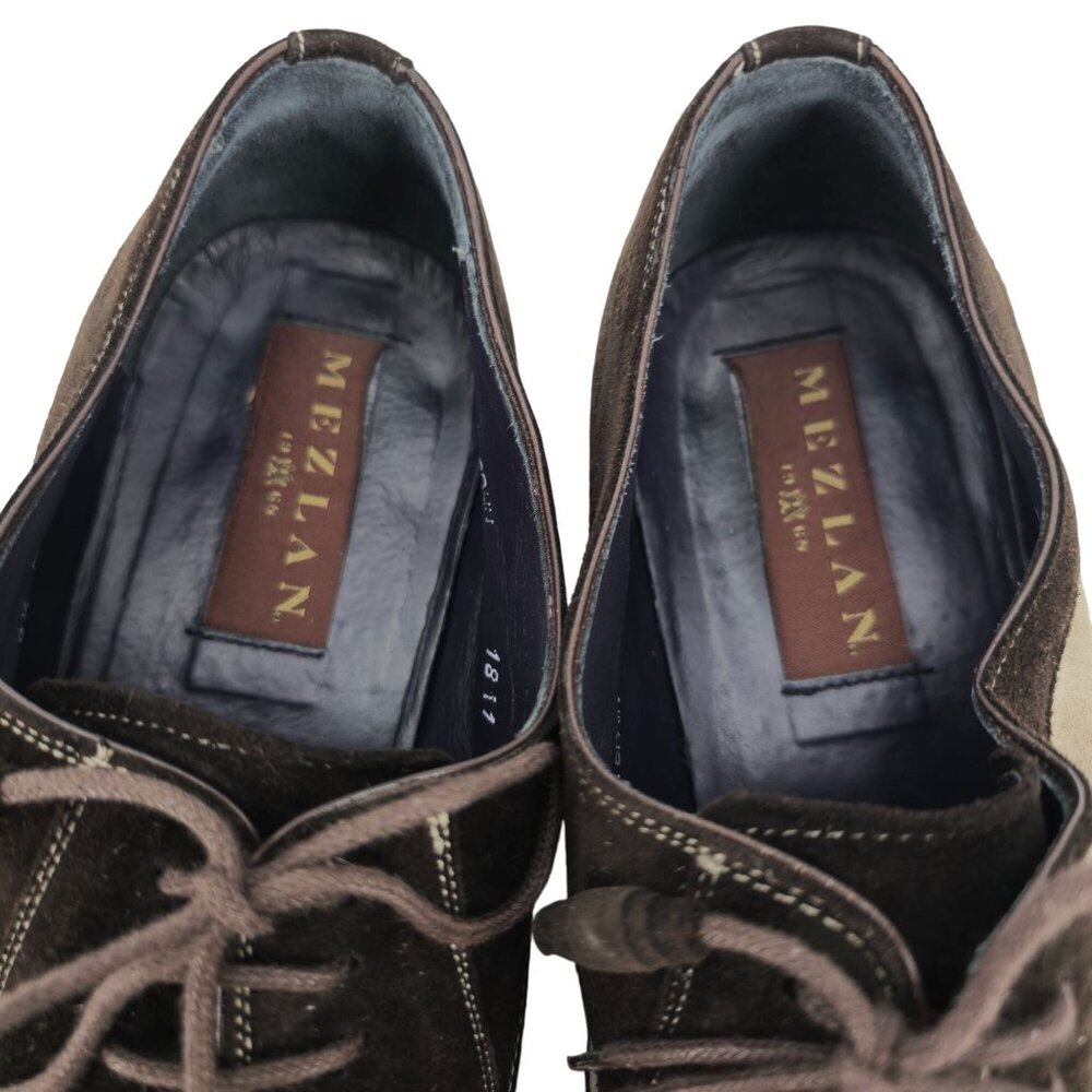 Mezlan Spain Mens size 9.5 Brown Beige Suede Leather Wingtip Oxfords Dress Shoes - Picture 4 of 12